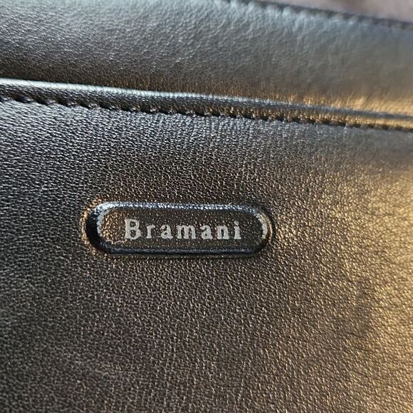 Italian black wallet bramani Italian design with snap and zipper section EUC - Picture 2 of 12